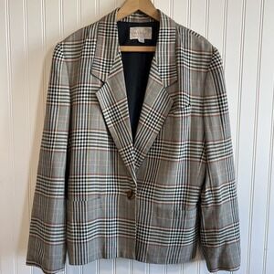 Dividends blazer women Size 12 plaid vintage fall‎ Rayon Linen Preppy